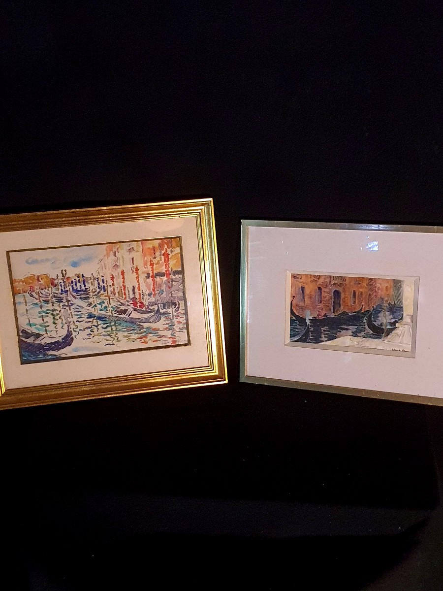 Paire de tableaux Venise ,Hélène des Ylouses.