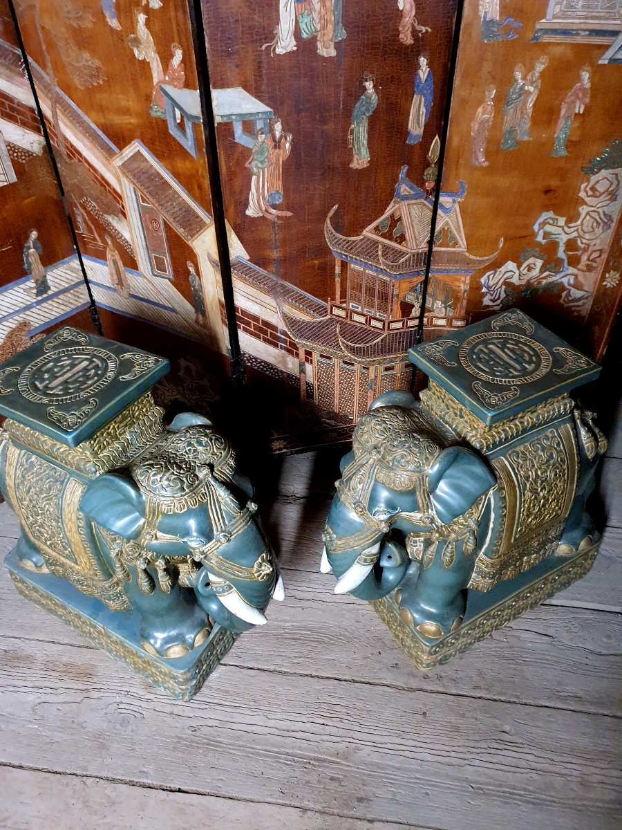 Pair Of Ceramic Elephants Bien Hoa Vietnam. -photo-1