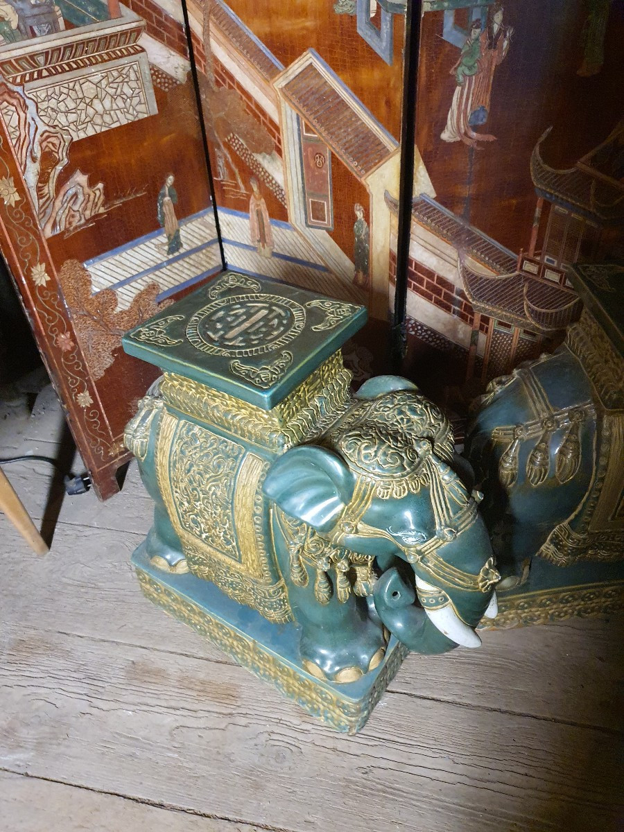 Pair Of Ceramic Elephants Bien Hoa Vietnam. -photo-5