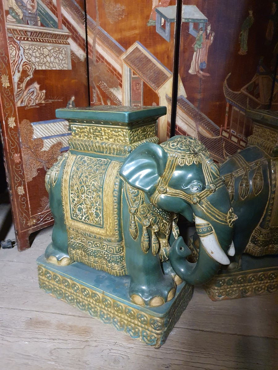 Pair Of Ceramic Elephants Bien Hoa Vietnam. -photo-7