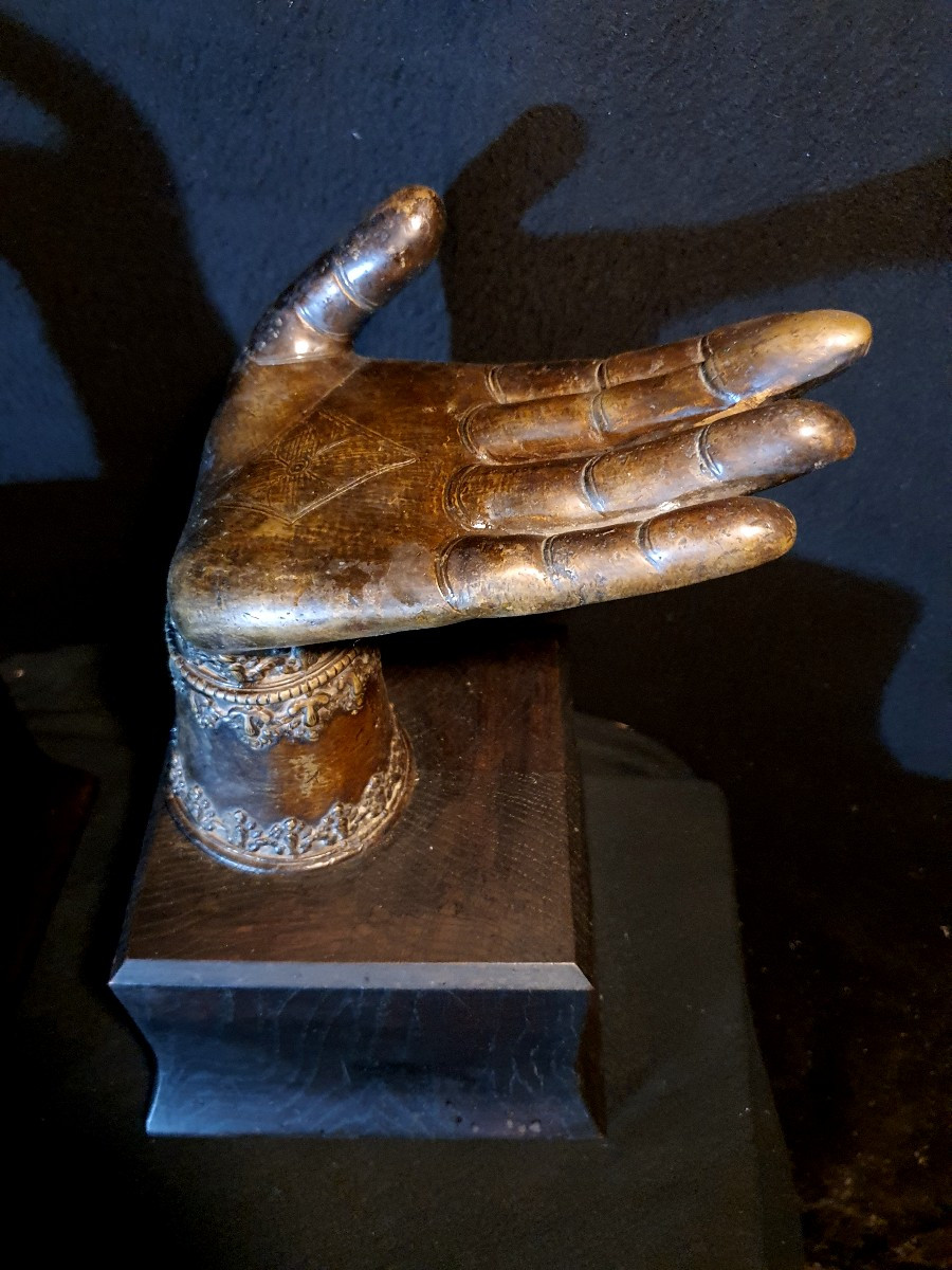 Pair Of Bronze Buddha Hands. -photo-3