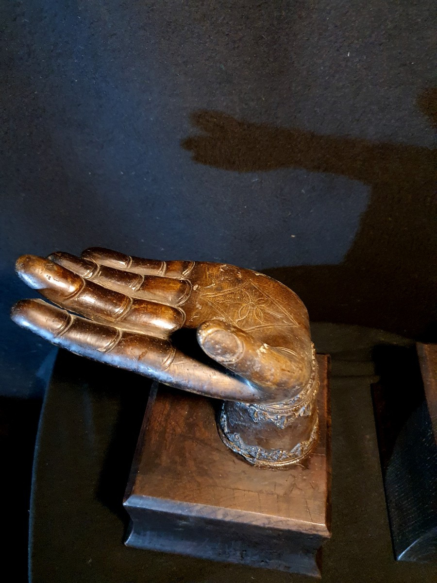 Pair Of Bronze Buddha Hands. -photo-4