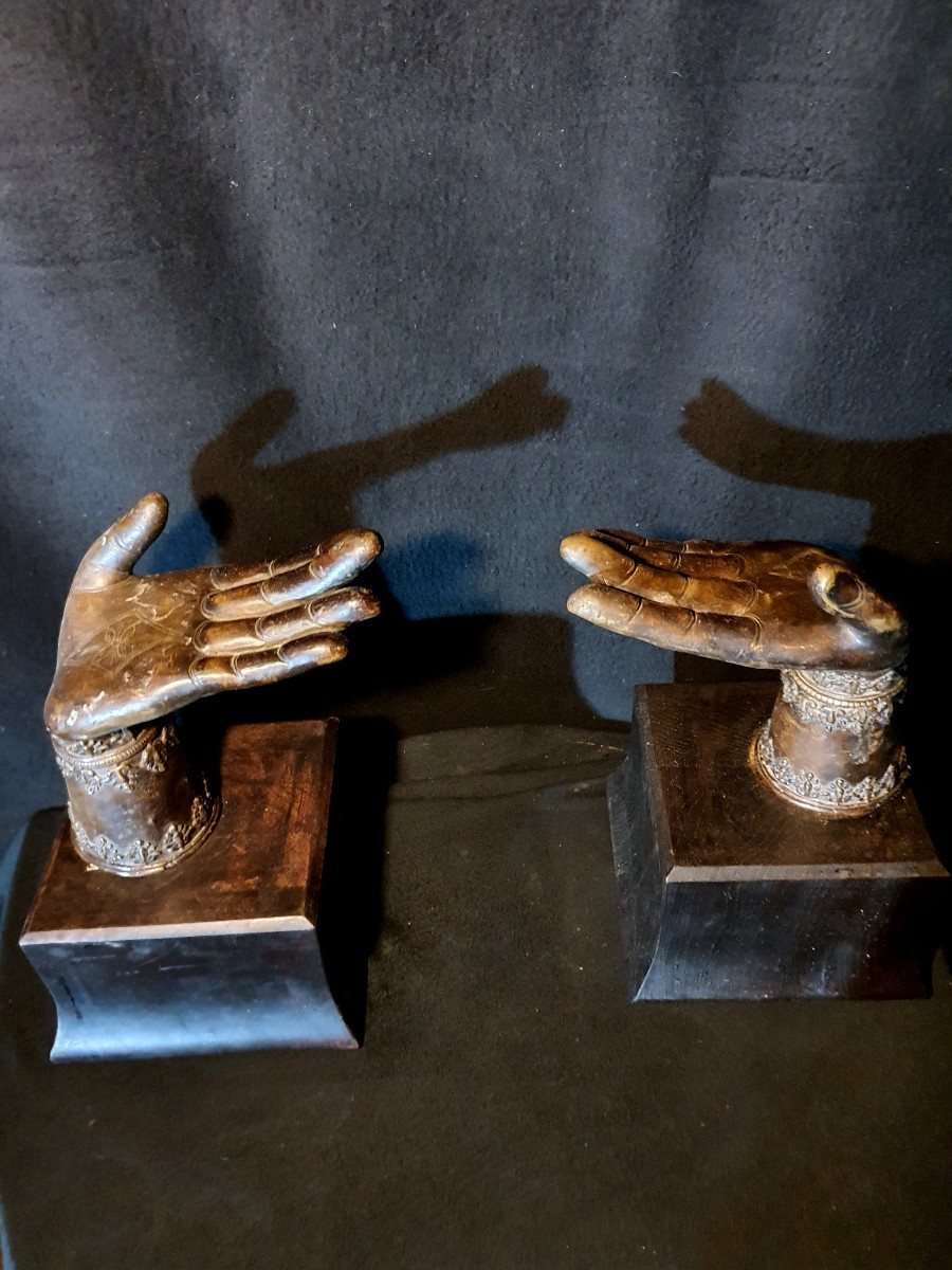 Pair Of Bronze Buddha Hands. -photo-1