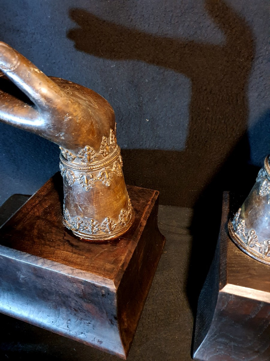 Pair Of Bronze Buddha Hands. -photo-2