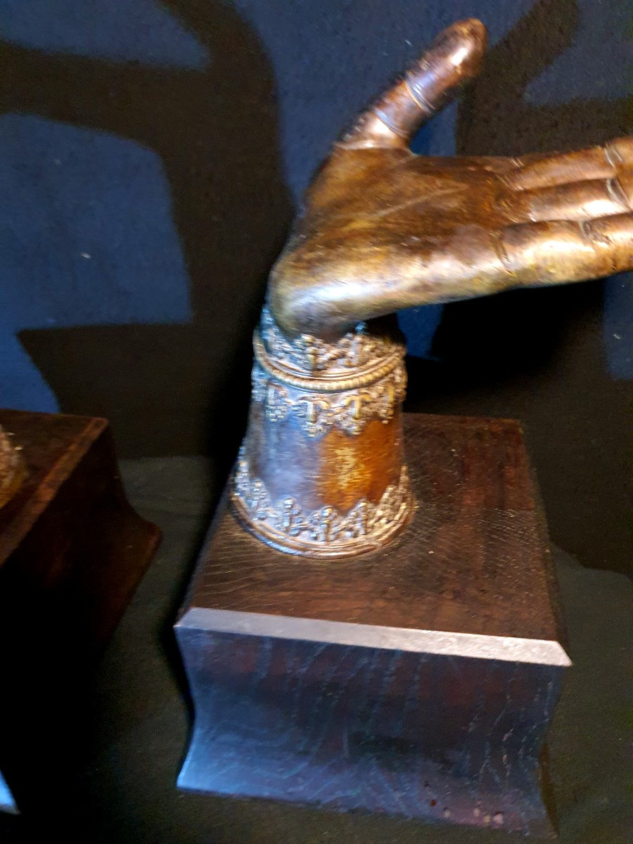 Pair Of Bronze Buddha Hands. -photo-3