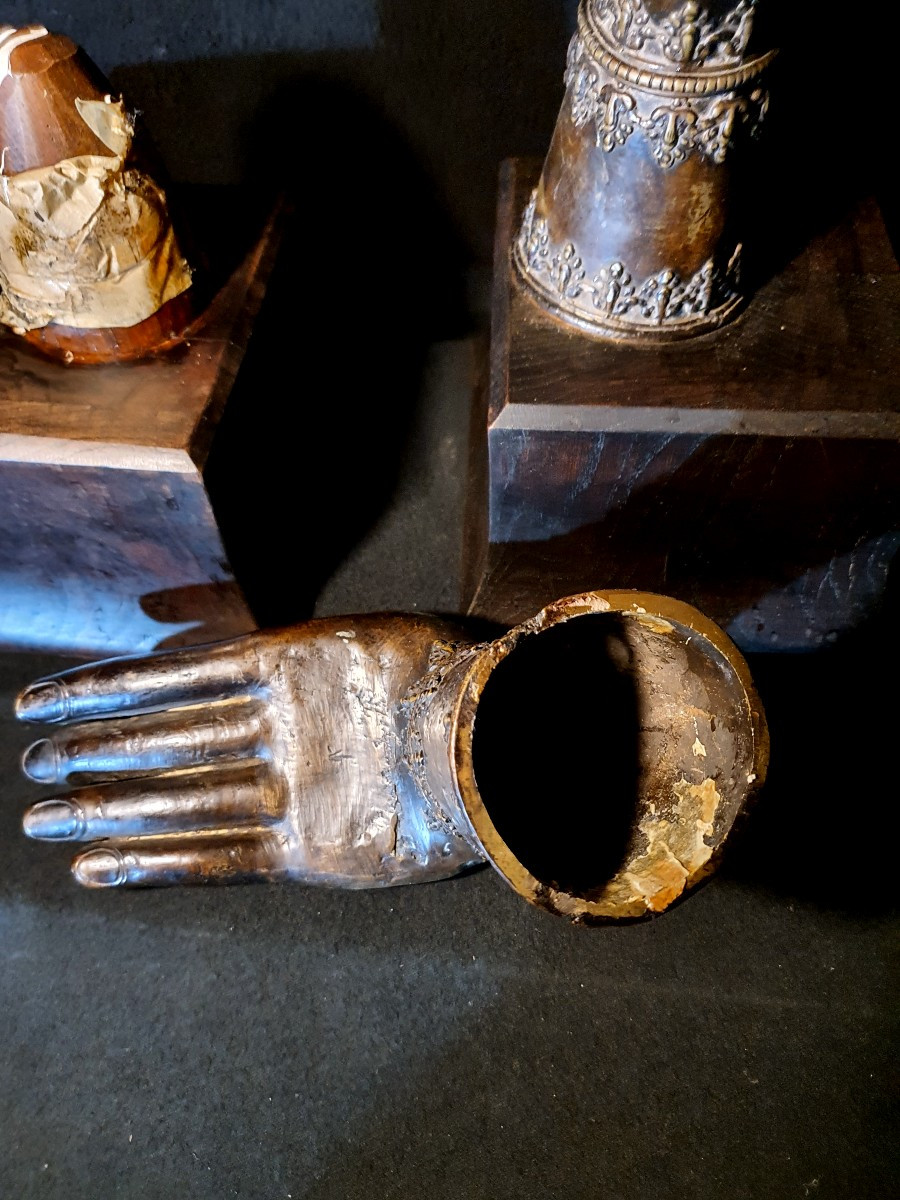 Pair Of Bronze Buddha Hands. -photo-4