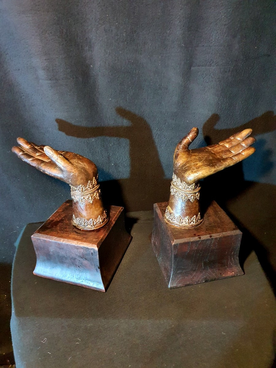 Pair Of Bronze Buddha Hands. 