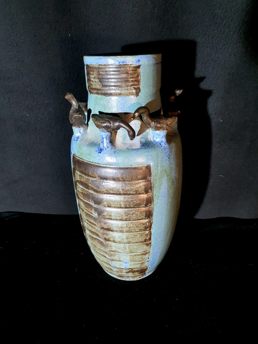 Art Deco Stoneware Vase With Birds. -photo-2