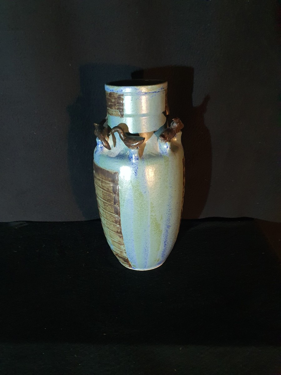 Art Deco Stoneware Vase With Birds. -photo-3