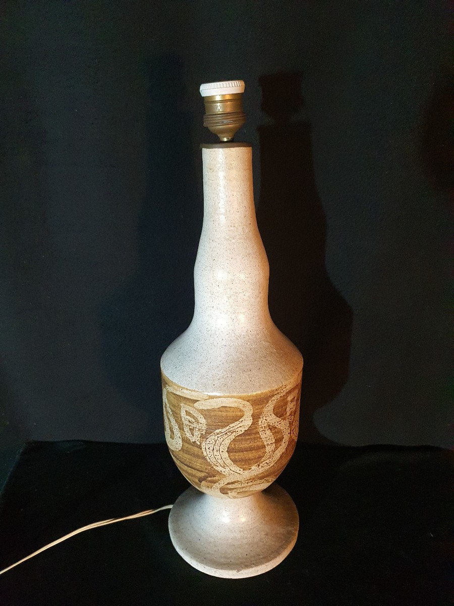 1960s Scandinavian Stoneware Ceramic Lamp.-photo-2