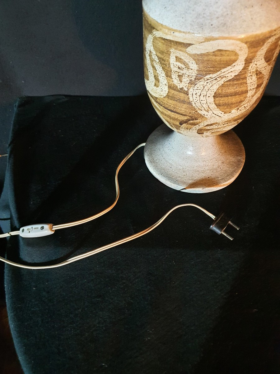 1960s Scandinavian Stoneware Ceramic Lamp.-photo-3