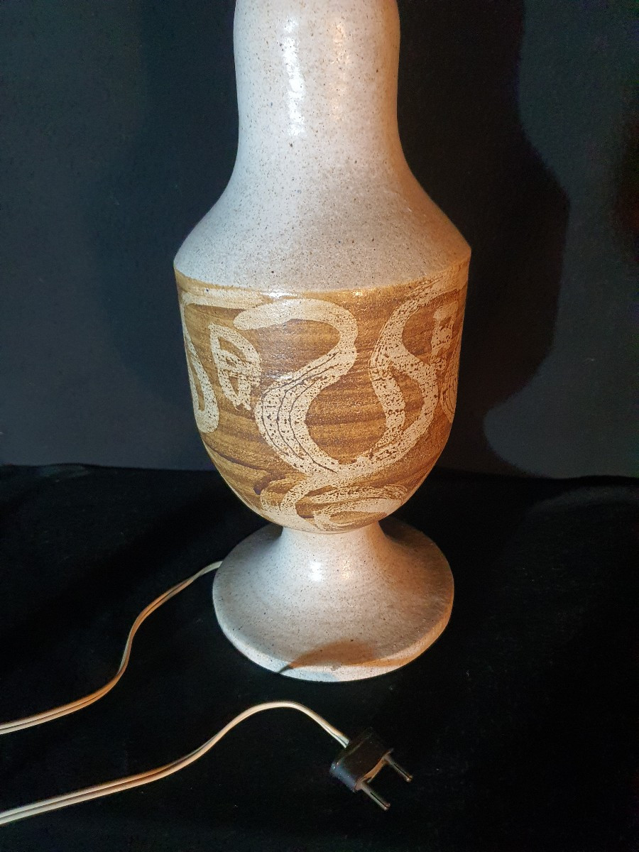 1960s Scandinavian Stoneware Ceramic Lamp.-photo-4