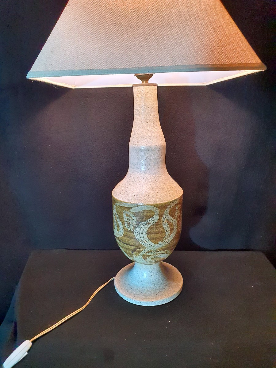 1960s Scandinavian Stoneware Ceramic Lamp.-photo-4