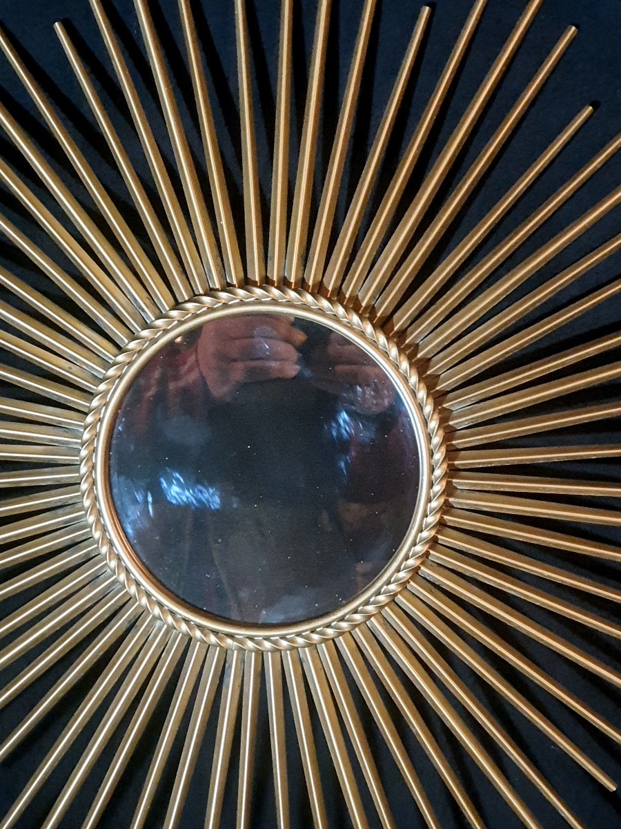 Large Golden Sunburst Mirror By Chaty Vallauris. -photo-2