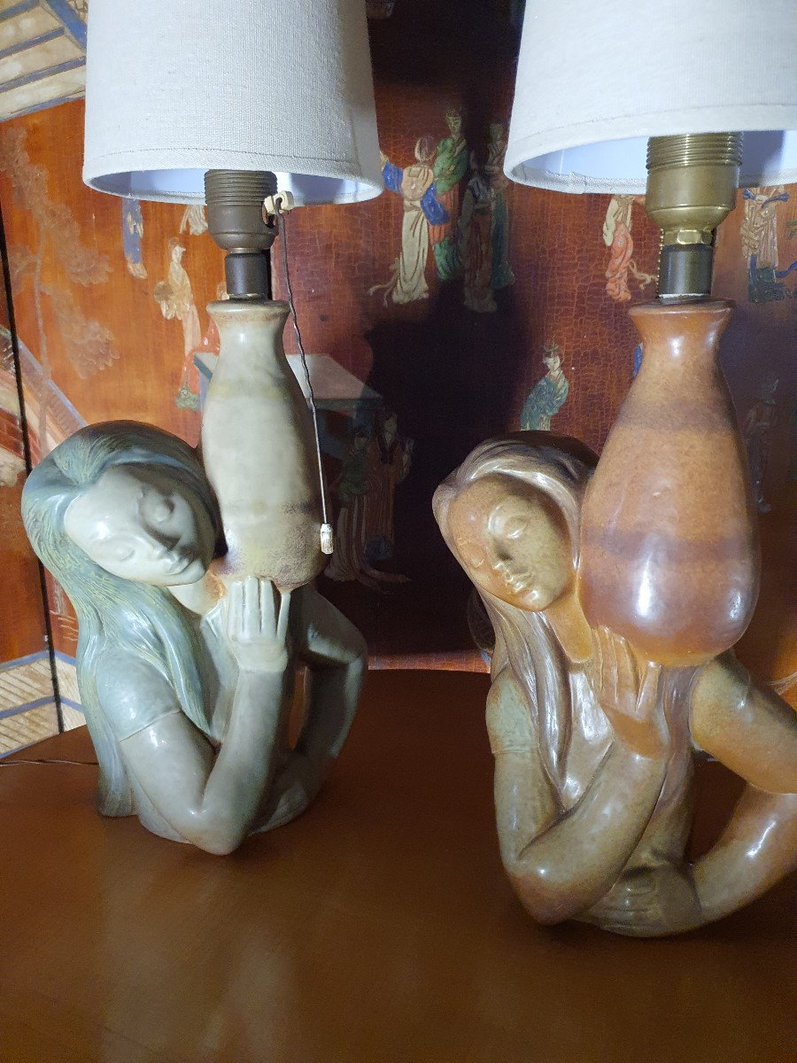 Paire de lampes vintage sujet féminin. -photo-3