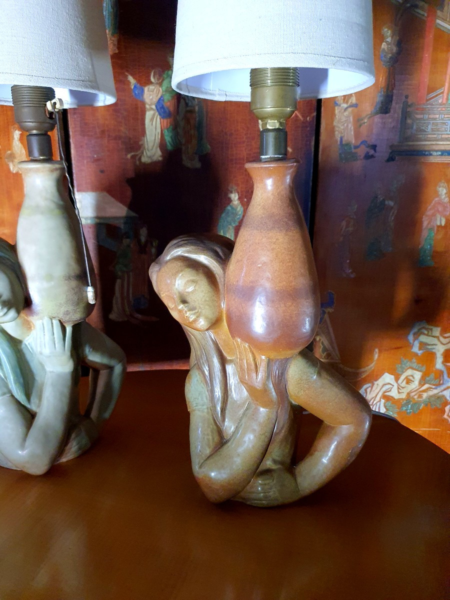 Paire de lampes vintage sujet féminin. -photo-4