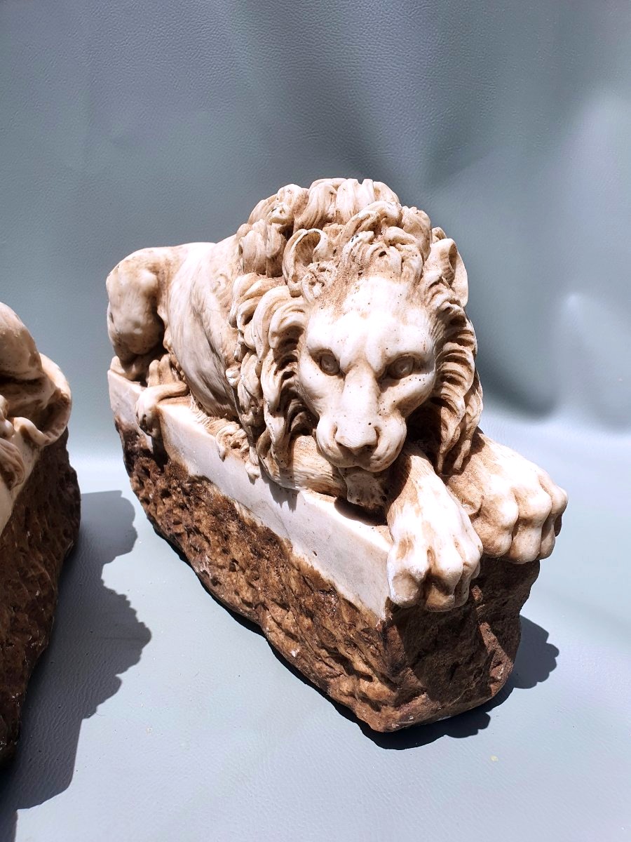 Paire de lions marbre.-photo-2