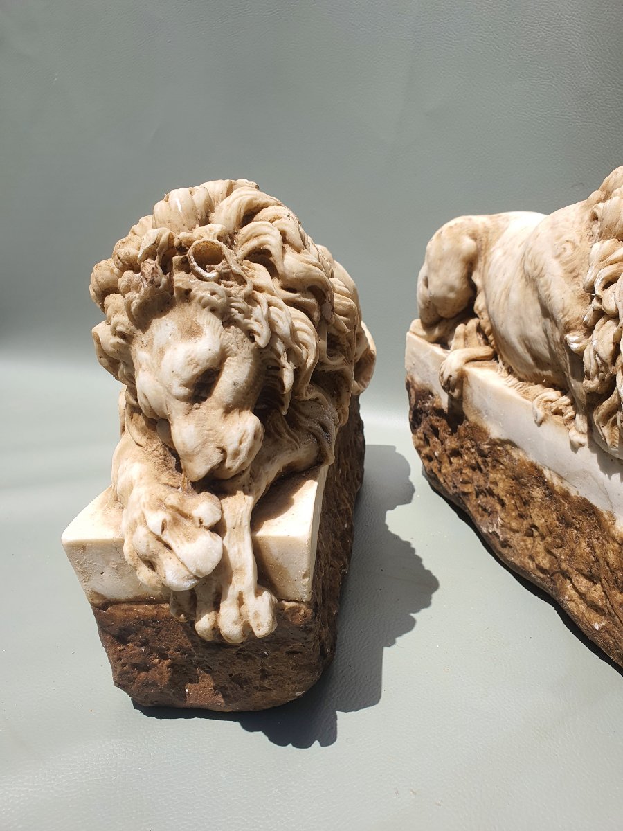 Paire de lions marbre.-photo-3