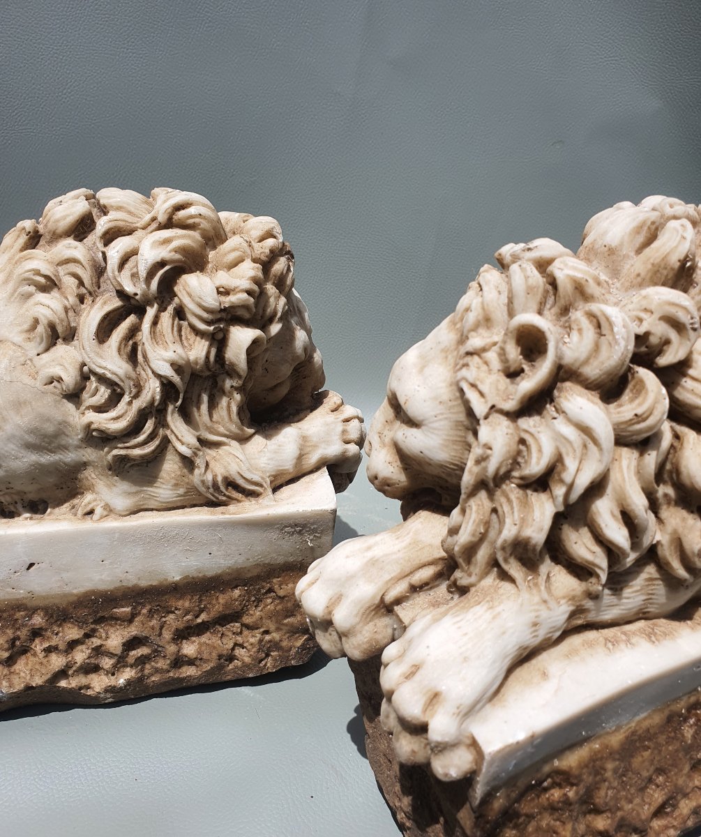 Paire de lions marbre.-photo-4