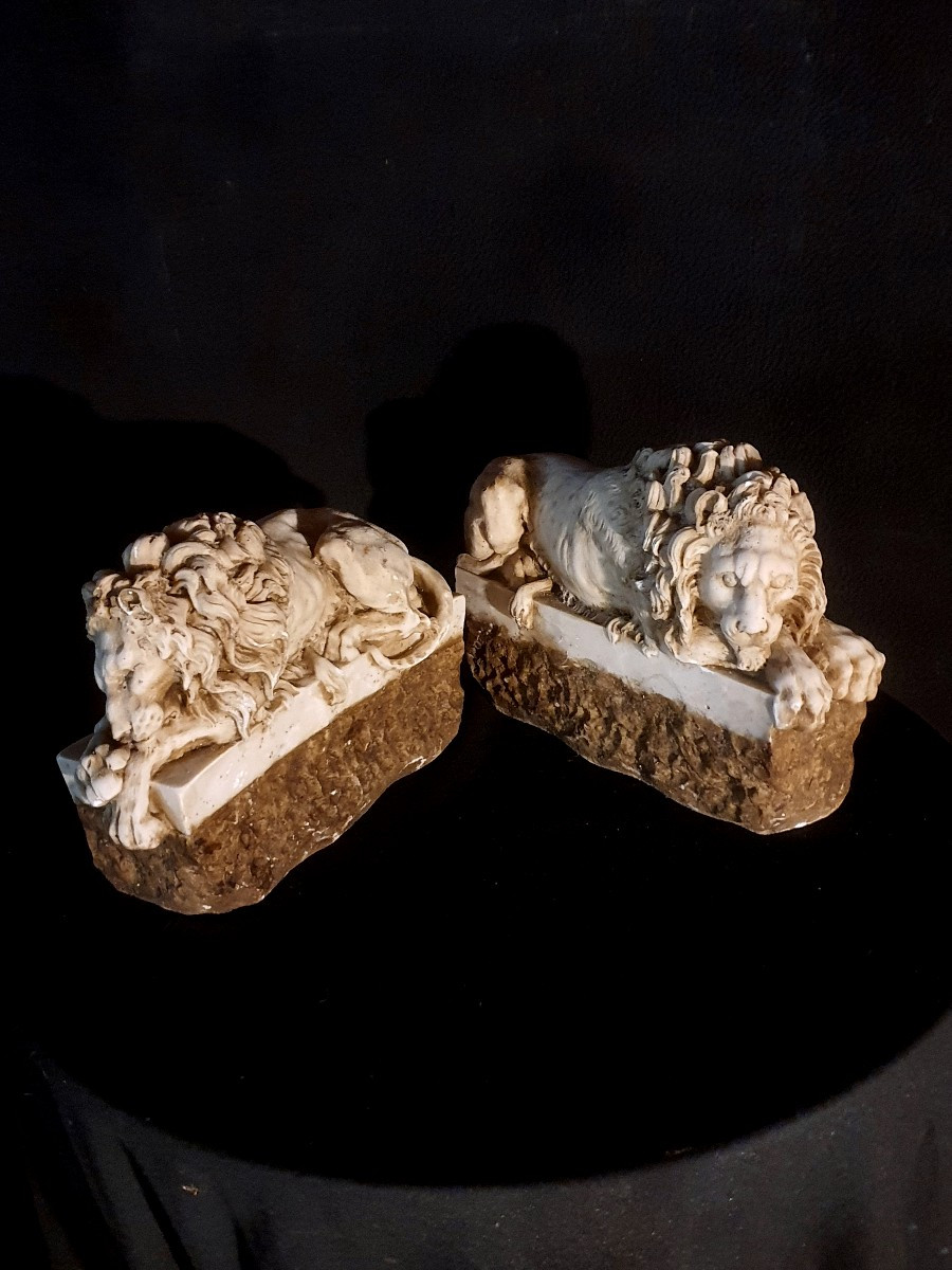 Pair Of Marble Lions.