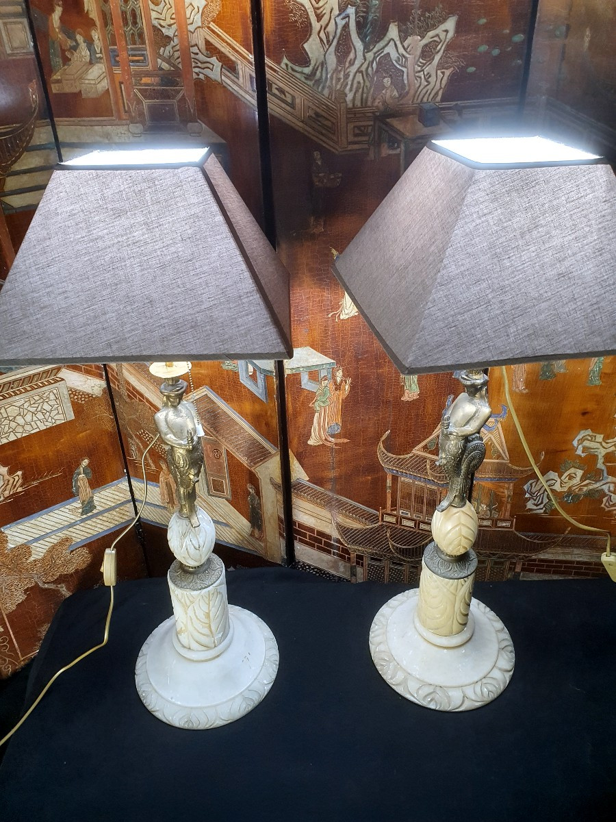 Paire de lampes vintage bronze. -photo-4