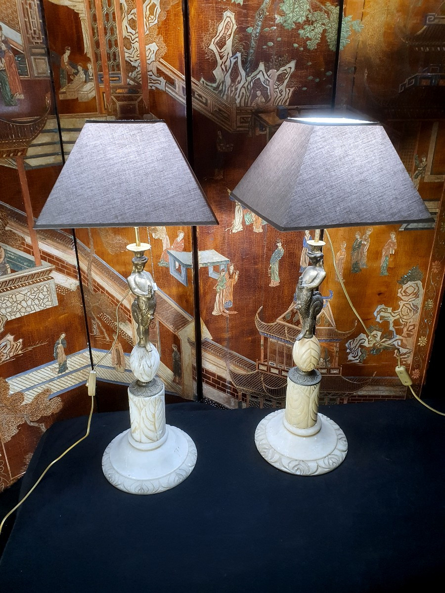 Paire de lampes vintage bronze. 
