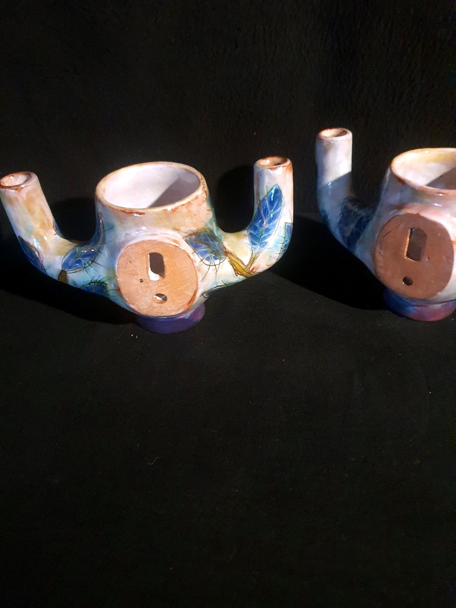 Paire de bouquetières faiences de Vallauris. -photo-2