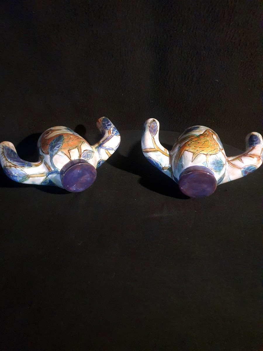 Paire de bouquetières faiences de Vallauris. -photo-3