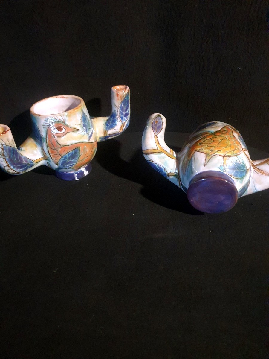 Paire de bouquetières faiences de Vallauris. -photo-4