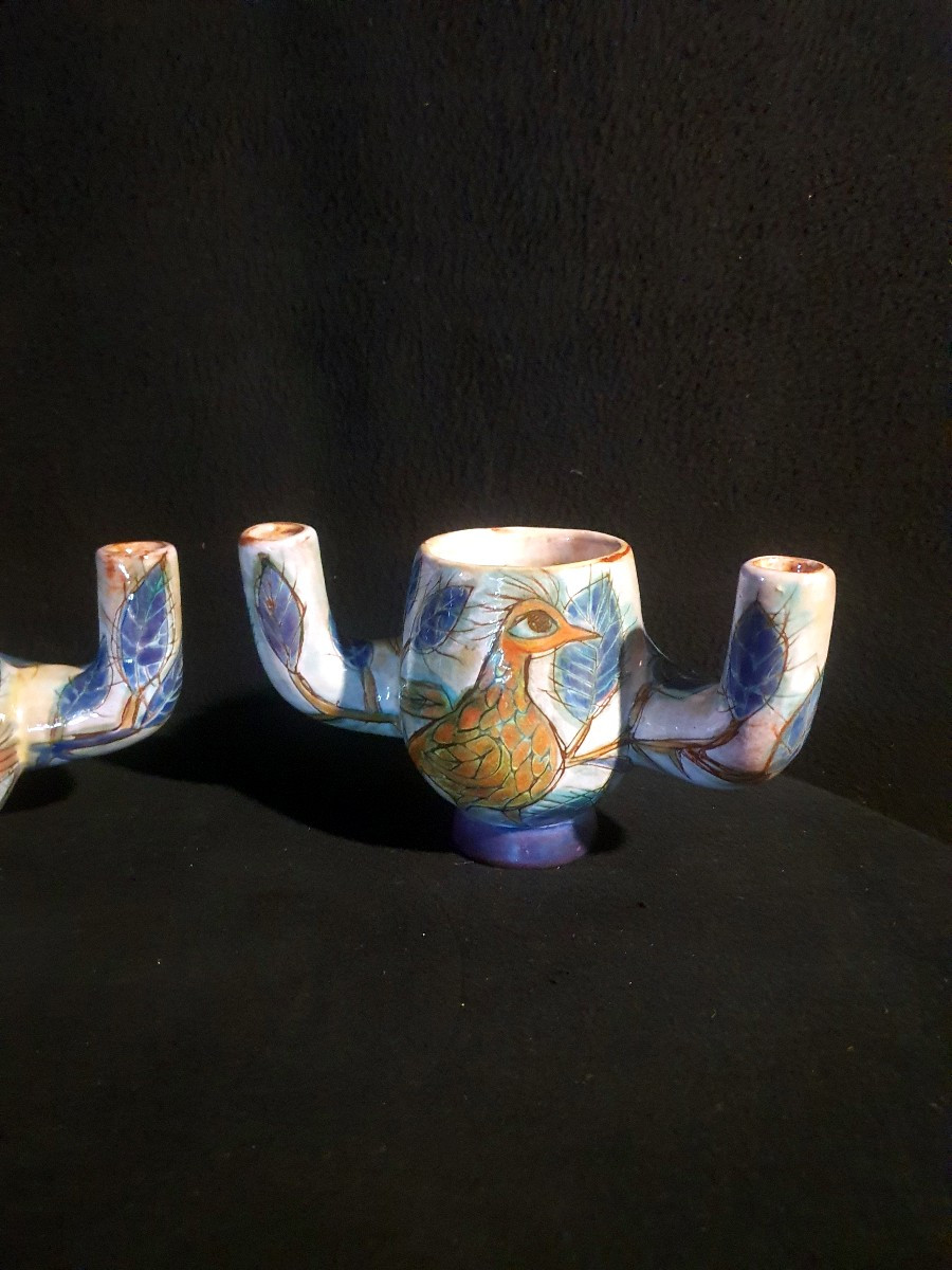 Paire de bouquetières faiences de Vallauris. -photo-5