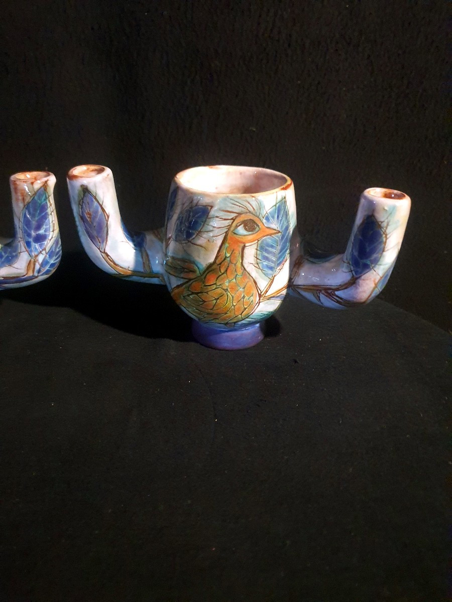 Paire de bouquetières faiences de Vallauris. -photo-6