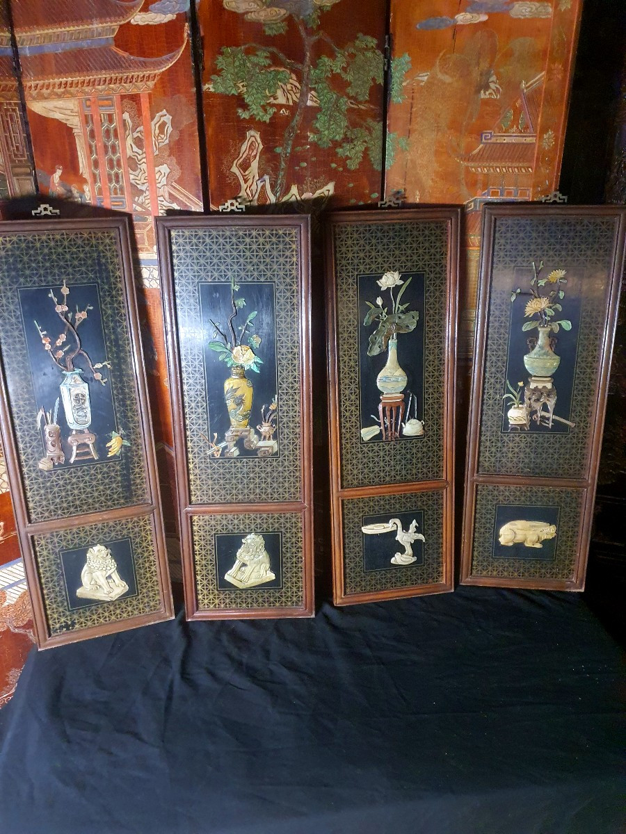 Set Of Lacquered Chinese Panels. -photo-2