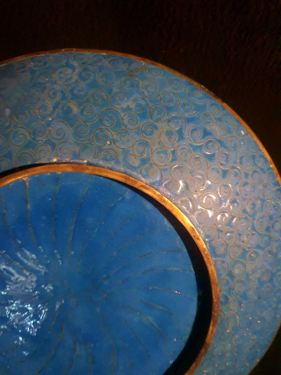 19th Century Cloisonné Bronze Plate, Japan. Butterflies.-photo-1