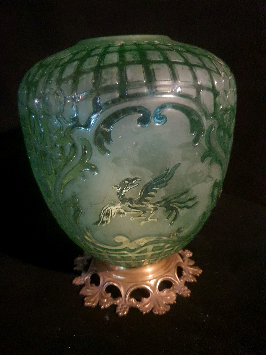 Vase décor Chine vert ouraline attribué Baccarat. -photo-2