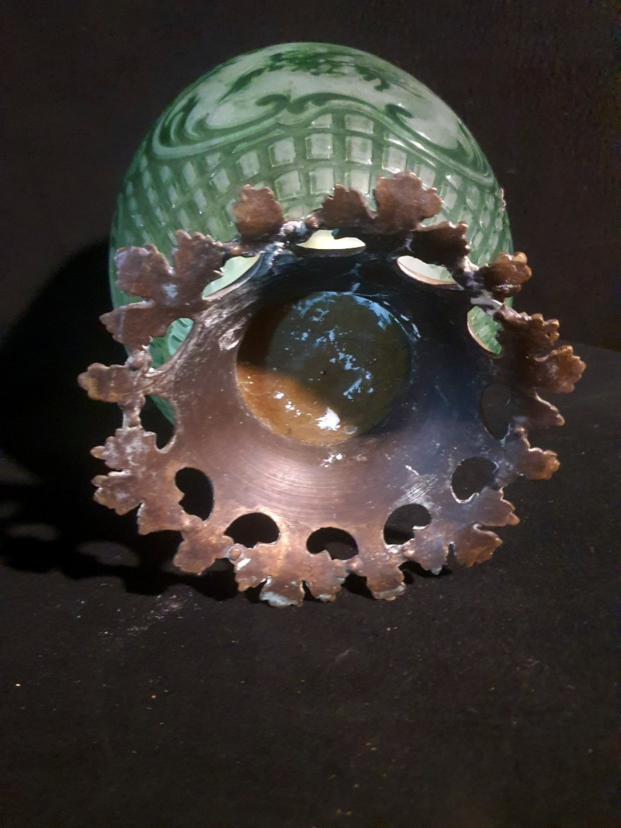 Vase décor Chine vert ouraline attribué Baccarat. -photo-3