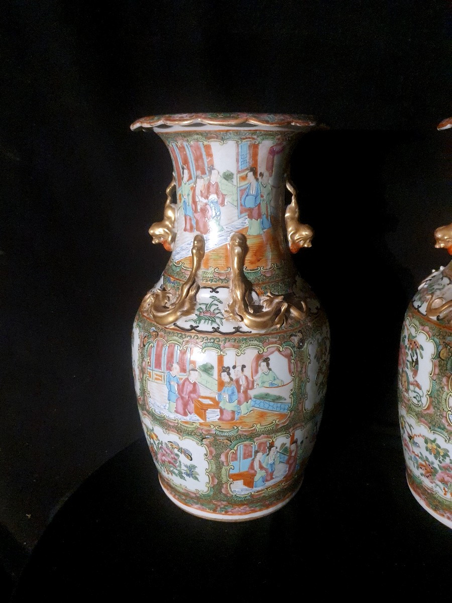 Pair Of Canton Vases, China, 19th Century. -photo-2