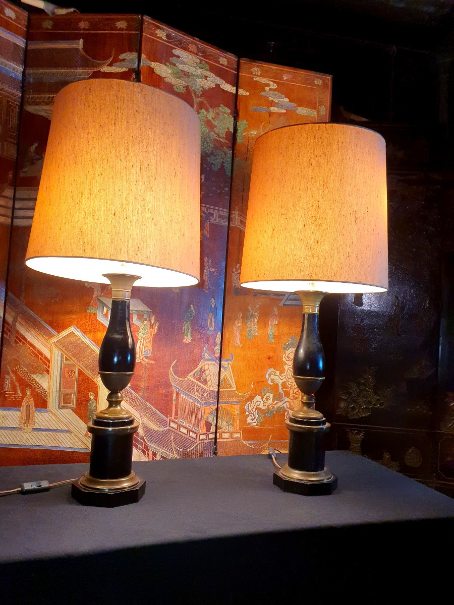 Paire de grandes lampes néoclassiques.-photo-4