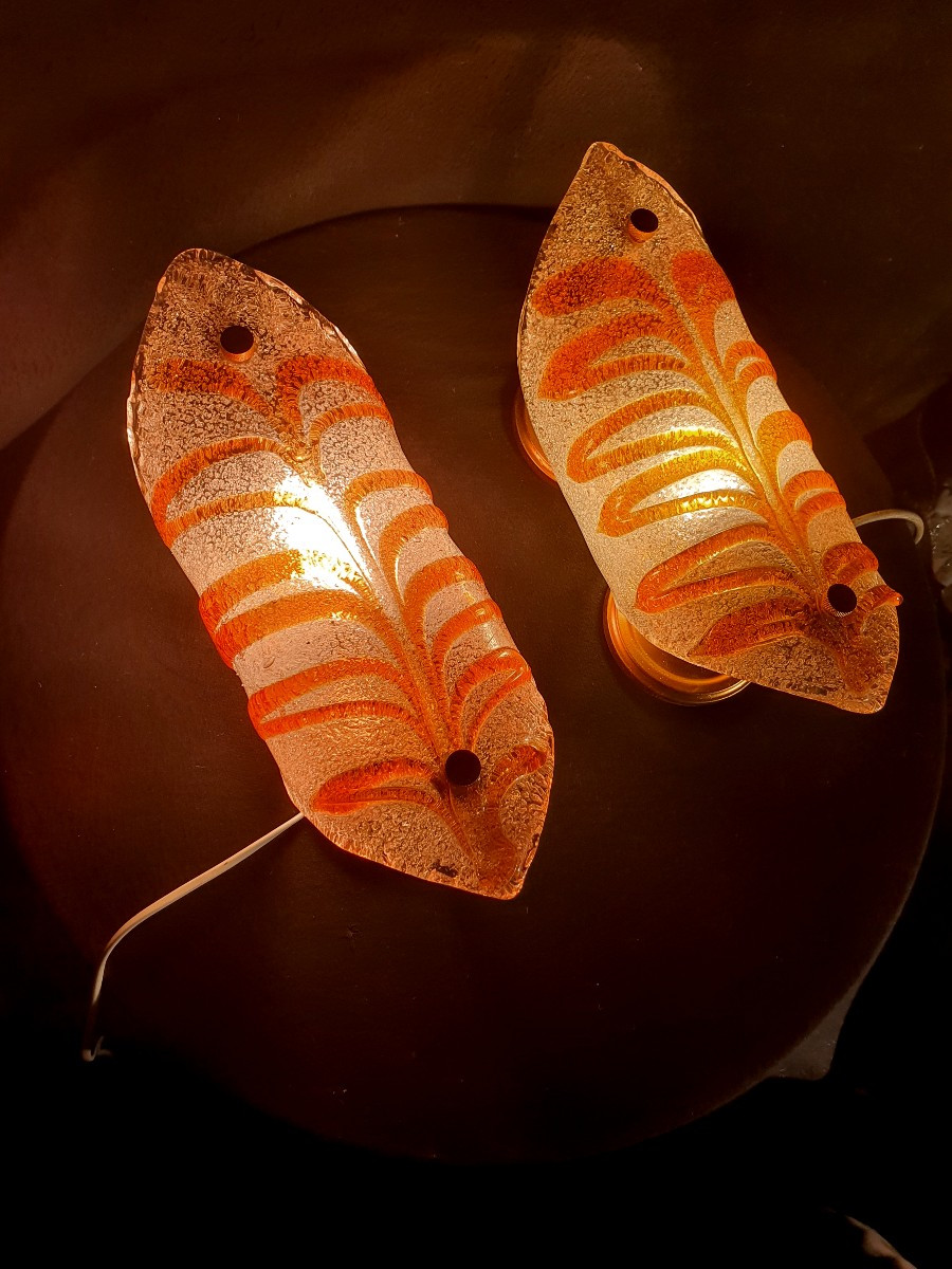 Pair Of Vintage Murano Glass Wall Sconces 