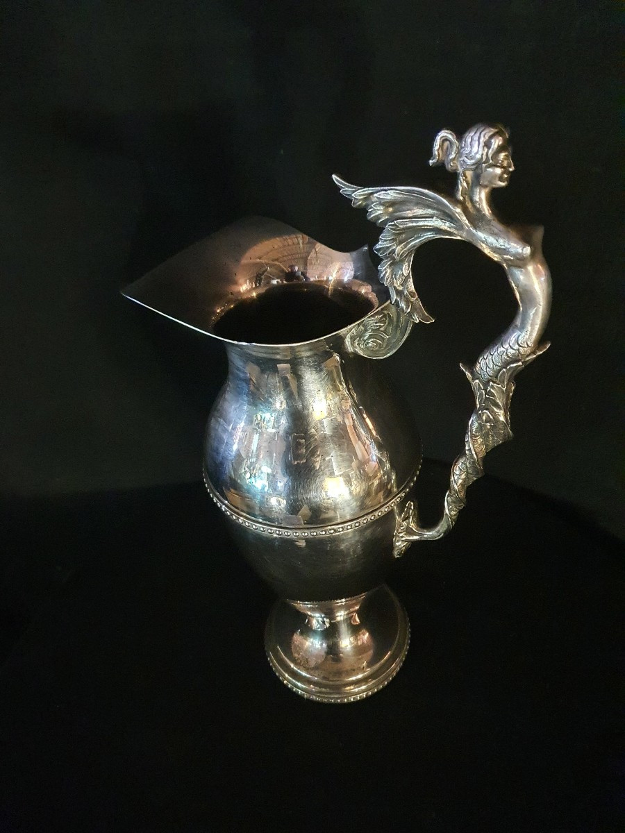 Large Neoclassical Bronze And Silver Ewer.-photo-2