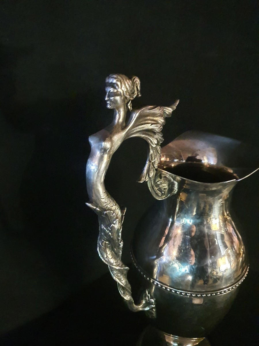 Large Neoclassical Bronze And Silver Ewer.-photo-1