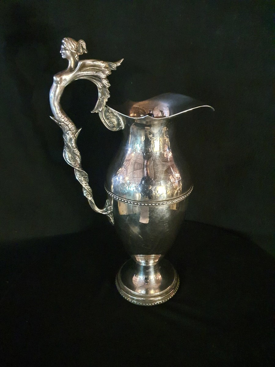 Large Neoclassical Bronze And Silver Ewer.-photo-2