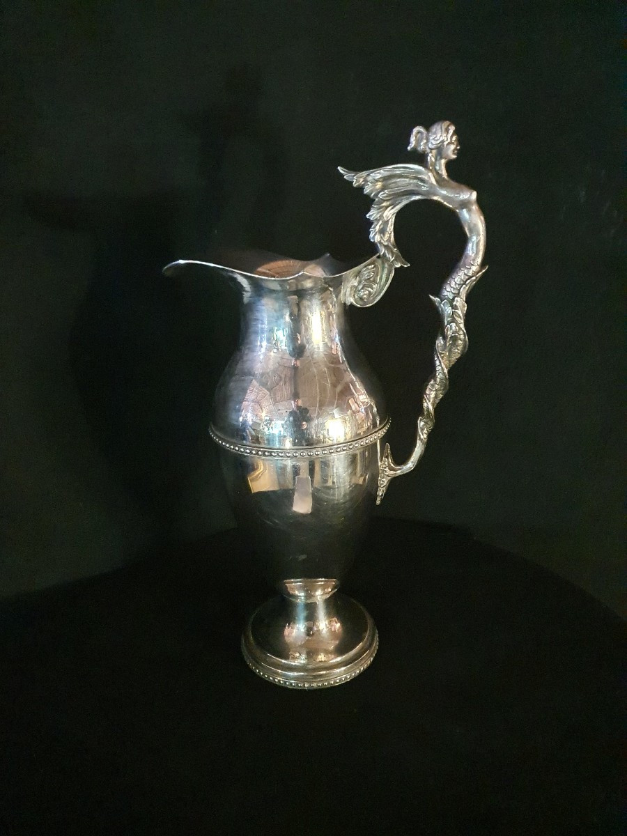 Large Neoclassical Bronze And Silver Ewer.
