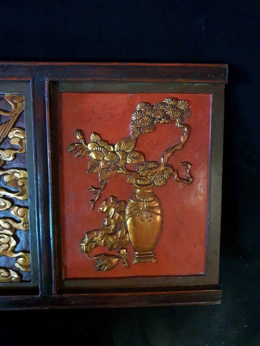 Panneau sculpté Chine dragon et phénix. -photo-1