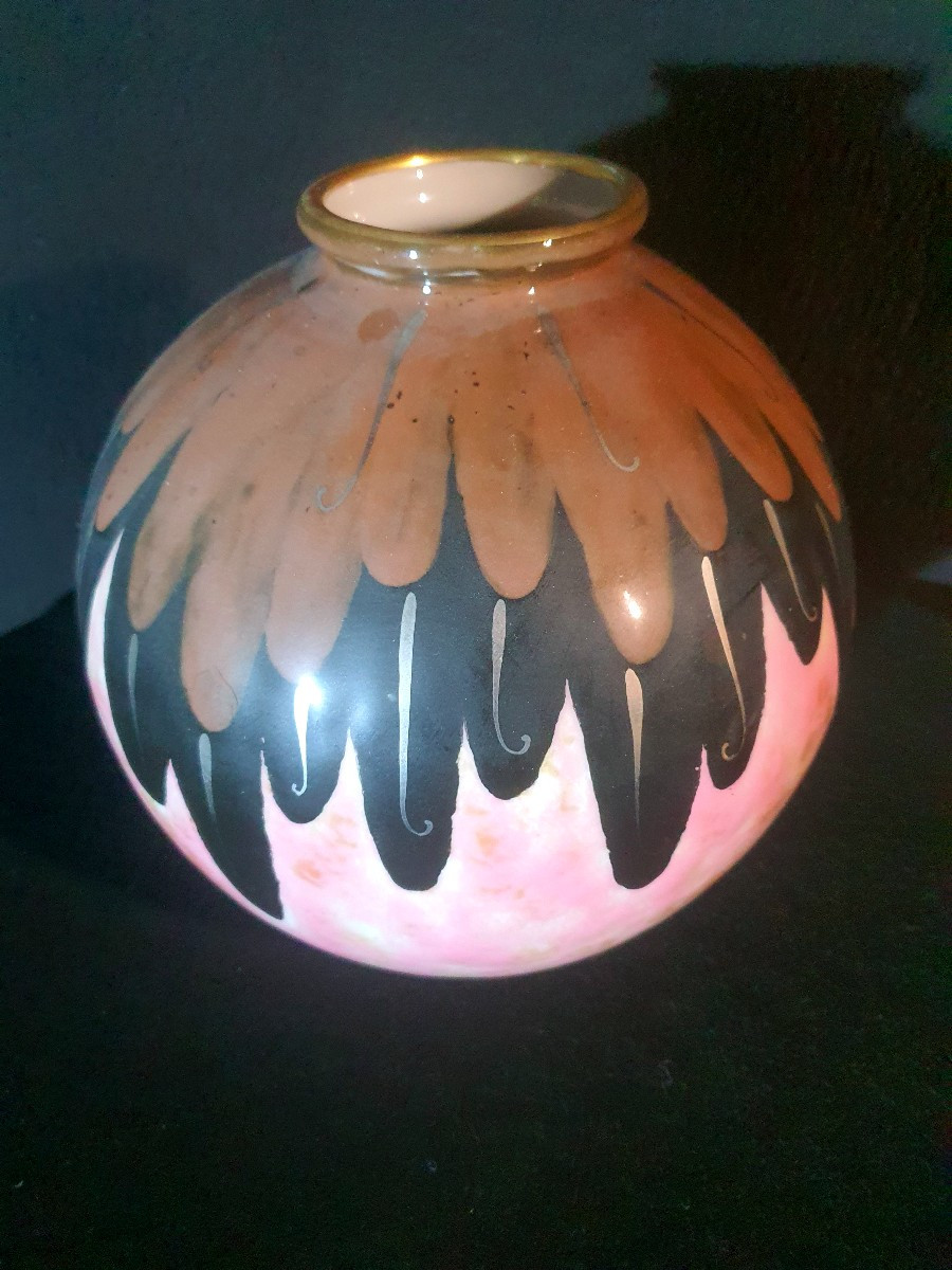 Large Limoges Camille Tharaud Art Deco Porcelain Vase.-photo-4