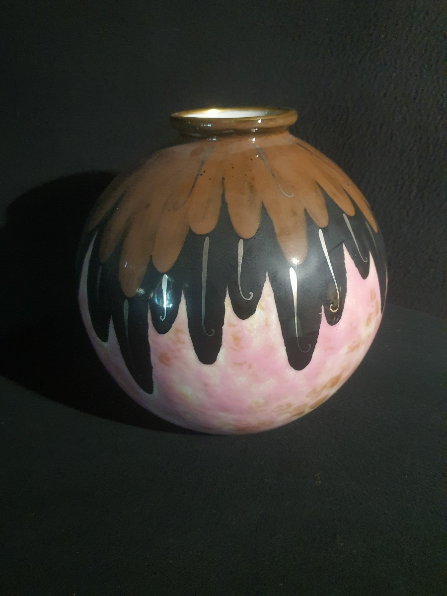 Large Limoges Camille Tharaud Art Deco Porcelain Vase.