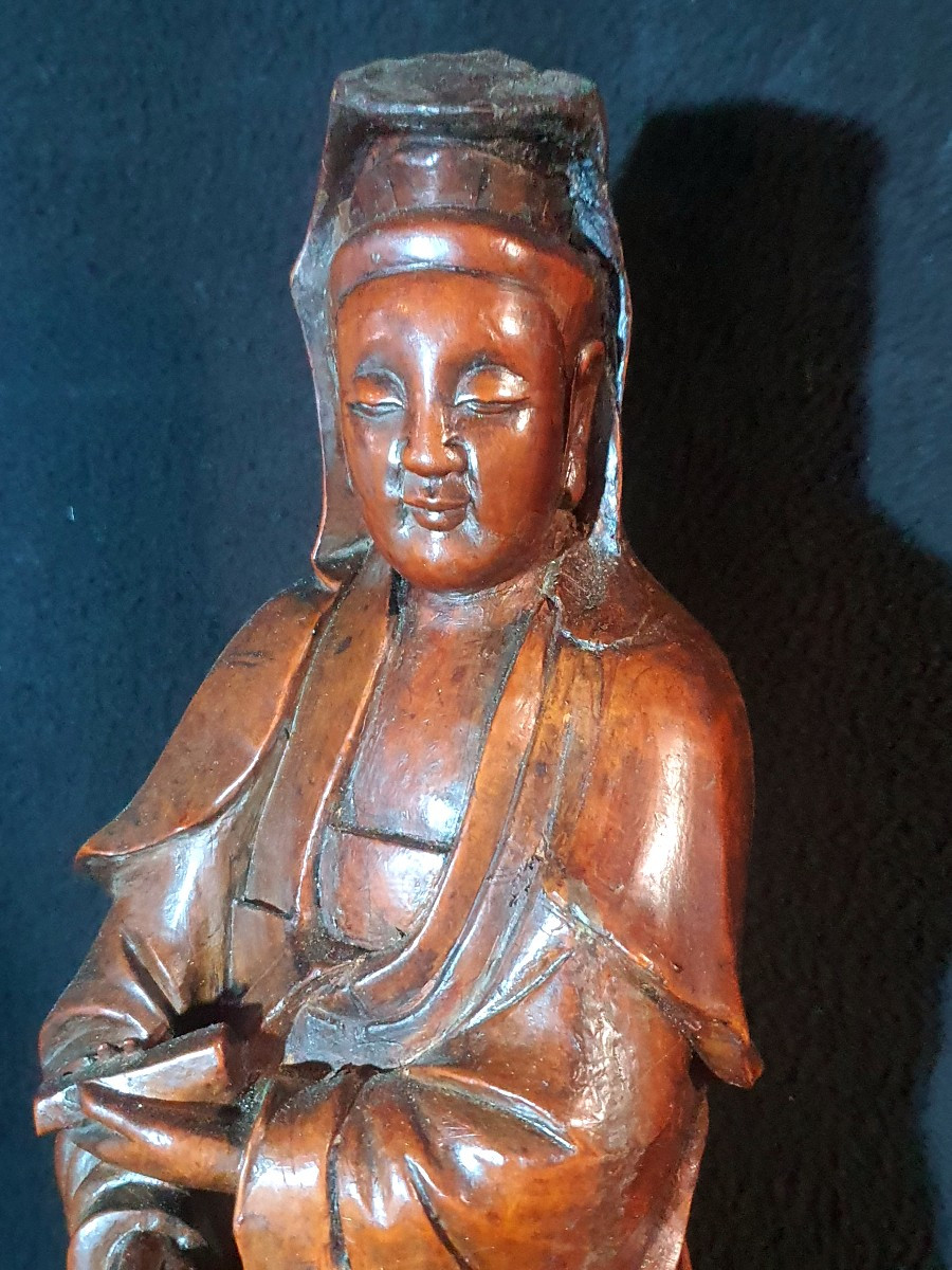 Wood Carving China Guanyin XIX Century.-photo-4