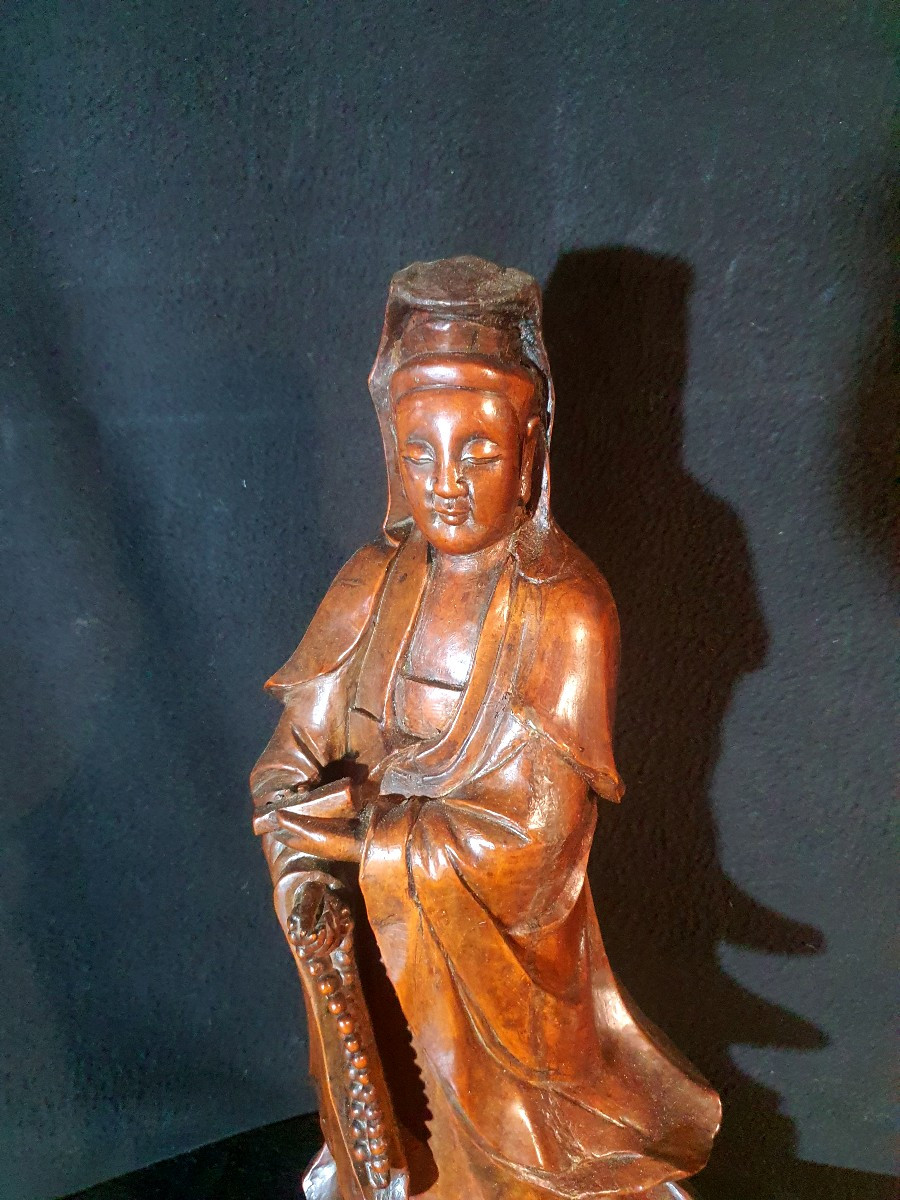 Wood Carving China Guanyin XIX Century.-photo-4