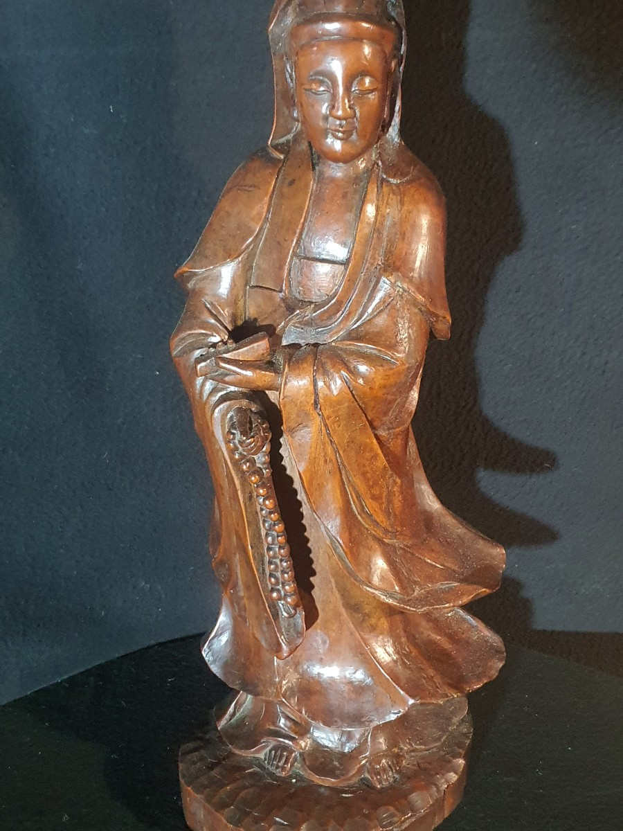 Wood Carving China Guanyin XIX Century.-photo-5