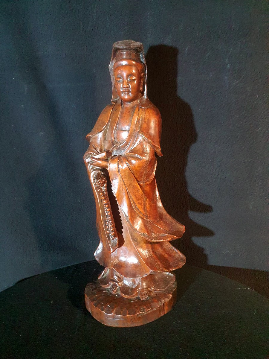 Wood Carving China Guanyin XIX Century.