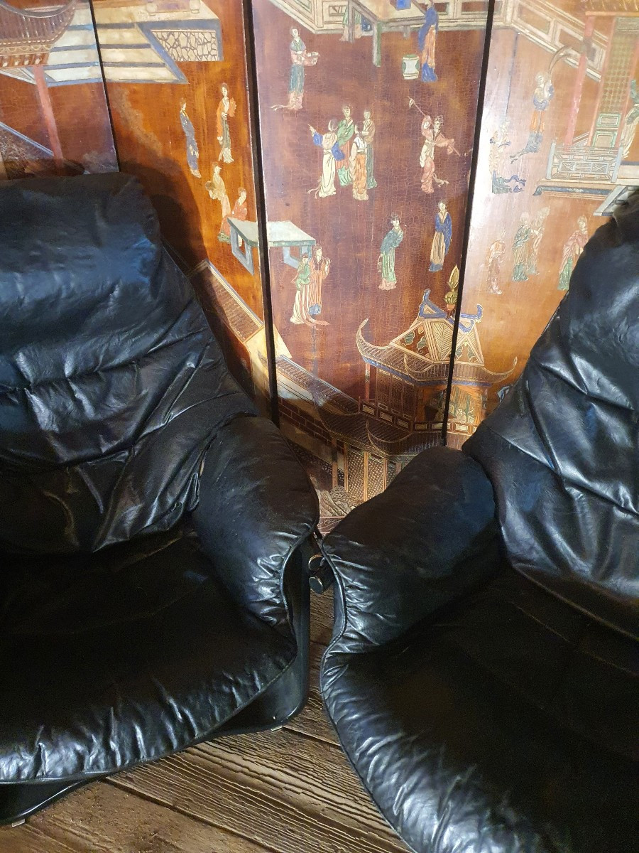 Paire de fauteuils cuir vintage Norvège. -photo-1